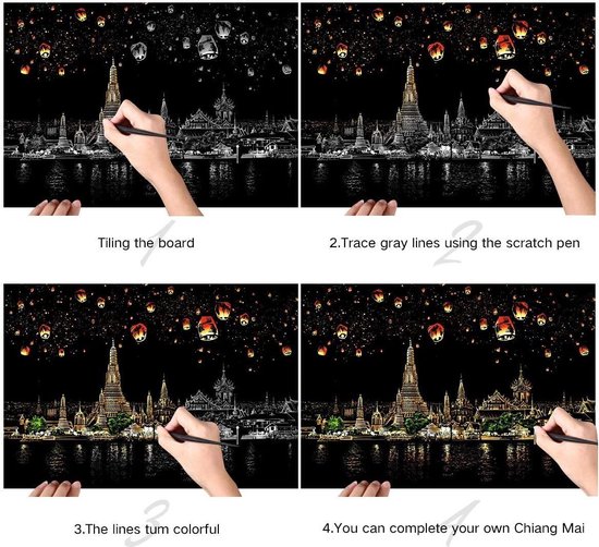 Scratch Art Shanghai - 410 x 287 mm - Kras tekeningen - Scratch ...
