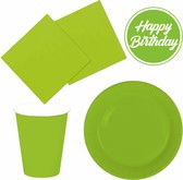 Tafel dekken feestartikelen in kleur lichtgroen -32x bordjes/32x bekers/40x servetten en viltjes - Gedekte tafel feestartikelen