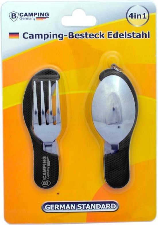 4-in-1 Inklapbaar Camping Bestek - Vork / Lepel / Mes / Flesopener - Roestvrij staal - Survival Bestek - Rood van Gadgy — afbeelding 2