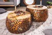 Set van 2 salontafels STONE MOSAIC 65cm koper acaciahout handgemaakte mozaïek look