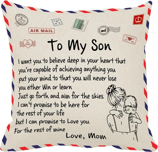 Erfenis Reserve Benodigdheden TDR - Sierkussensloop - 45x45 cm - leuk als cadeau voor moeder naar zoon -  "To my son" | bol.com
