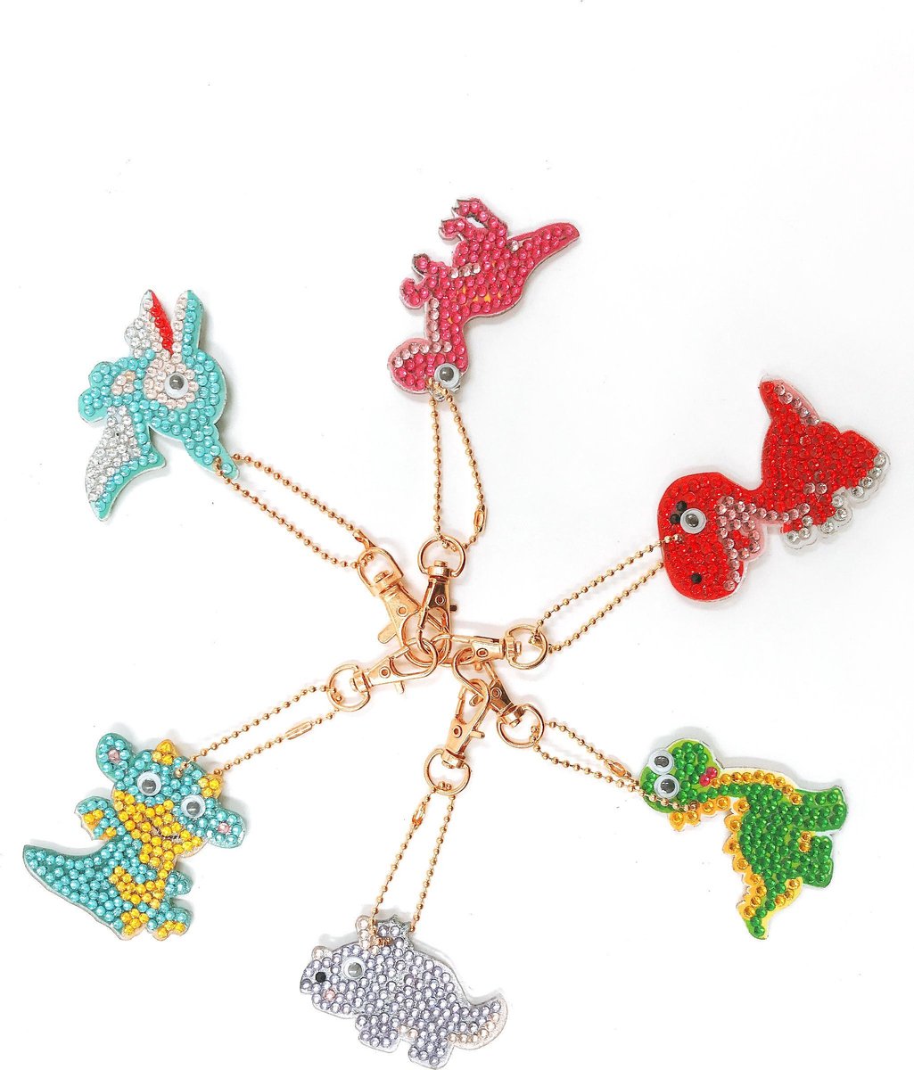 Diamond Painting Sleutelhanger Set - Compleet Pakket voor Diamond Painting Kinderen en Volwassenen - DIY Dino Thema - Huntex — afbeelding 2