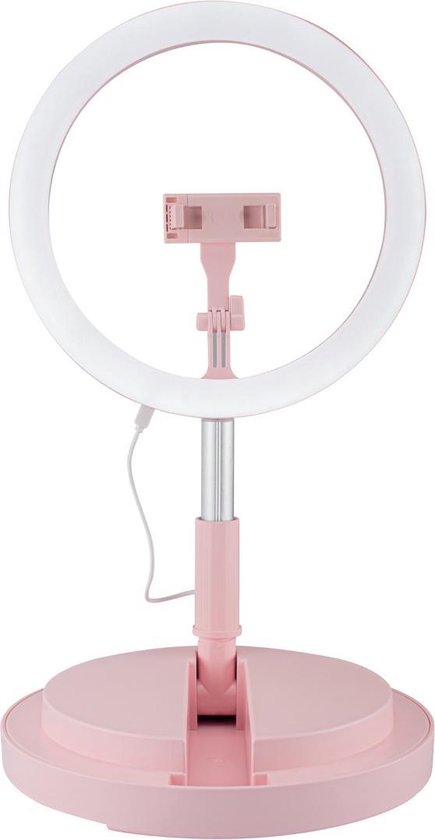 Avanca Selfie Ring Light Stand – Ringlamp met statief – Perfecte belichting voor Selfies, Video’s en TikTok – 3 lichtstanden - Inklapbaar - Roze