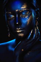 Plexiglas blue gold woman I 80 x 120 cm op Plexiglas incl. luxe ophangframe