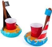 PINA set van 2 drijvende drankhouders - piraten bootje drinken zwembad strand - waterpret - opblaasbaar - 26 cm