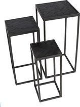 Herringbone -Zuilen - set van 3 - vierkant - zwart - visgraat parket - metalen frame