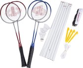 Badmintonset met net met palen, 4 rackets en shuttles