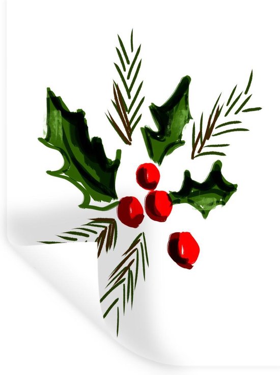 Muursticker Kerst illustraties Kerstillustratie van hulst