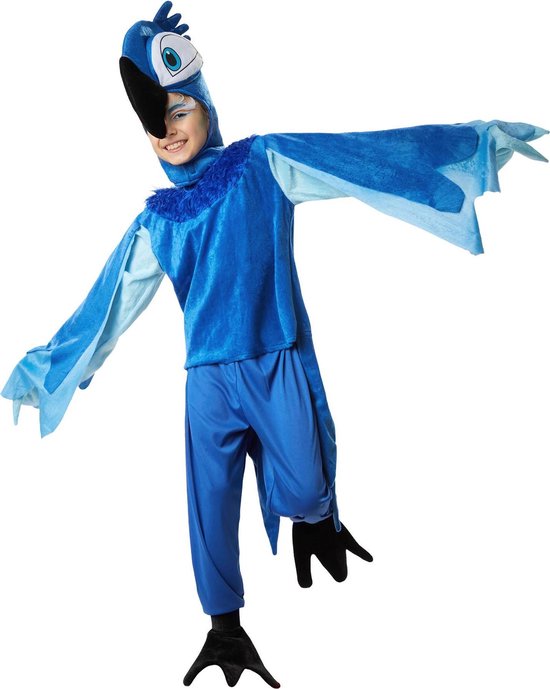 dressforfun - Schattige blauwe ara 128 (7-8y) - verkleedkleding kostuum halloween verkleden feestkleding carnavalskleding carnaval feestkledij partykleding - 302475