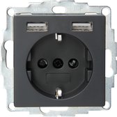 KOPP - Wandcontactdoos - Athenis - Inbouw - 1-voudig Stopcontact - 2-voudig USB Aansluiting - Randaarde - Kinderbeveiliging - Mat Antraciet - BSE