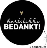 Cadeausticker Hartstikke bedankt - Traktatiesticker - Wensetiket Hartstikke bedankt - rond 50 mm - Sluitsticker - 25 stuks cadeausticker - Kleur Zwart + Wit + Goud - sticker bedank