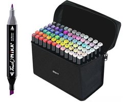 foto van 80 Delige Teken Alcohol Marker Stiften - Aquamarkers / Twinmarkers - 80 Verschillende Kleuren - Voor volwassenen