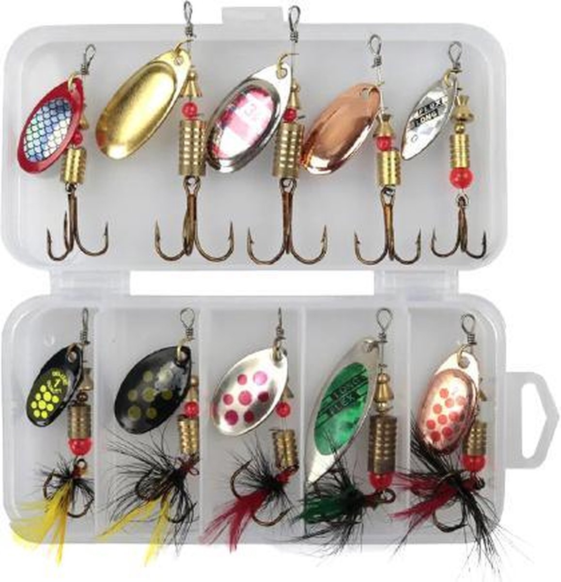 Kunstaas Spinners set roofvissen 10 stuks - blinkers voor snoek, baars en forel - 2 gratis stalen on