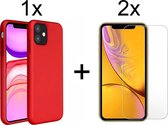 iPhone 12 hoesje rood siliconen case hoes cover hoesjes - 2x iPhone 12 screenprotector