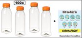 100x Flesje PET helder - 500cc - Oranje Dop - Transparant