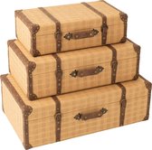 J-Line Set Van 3 Koffers Rechthoek Hout Beige/Bruin