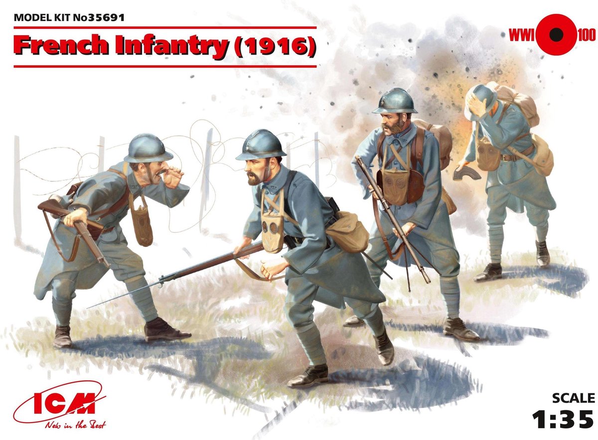 ICM Modelbouwpakket Militaire voertuigen - 35691 French Infantry (1916) (4 figures) Plastic - 1:35 - Modelbouw