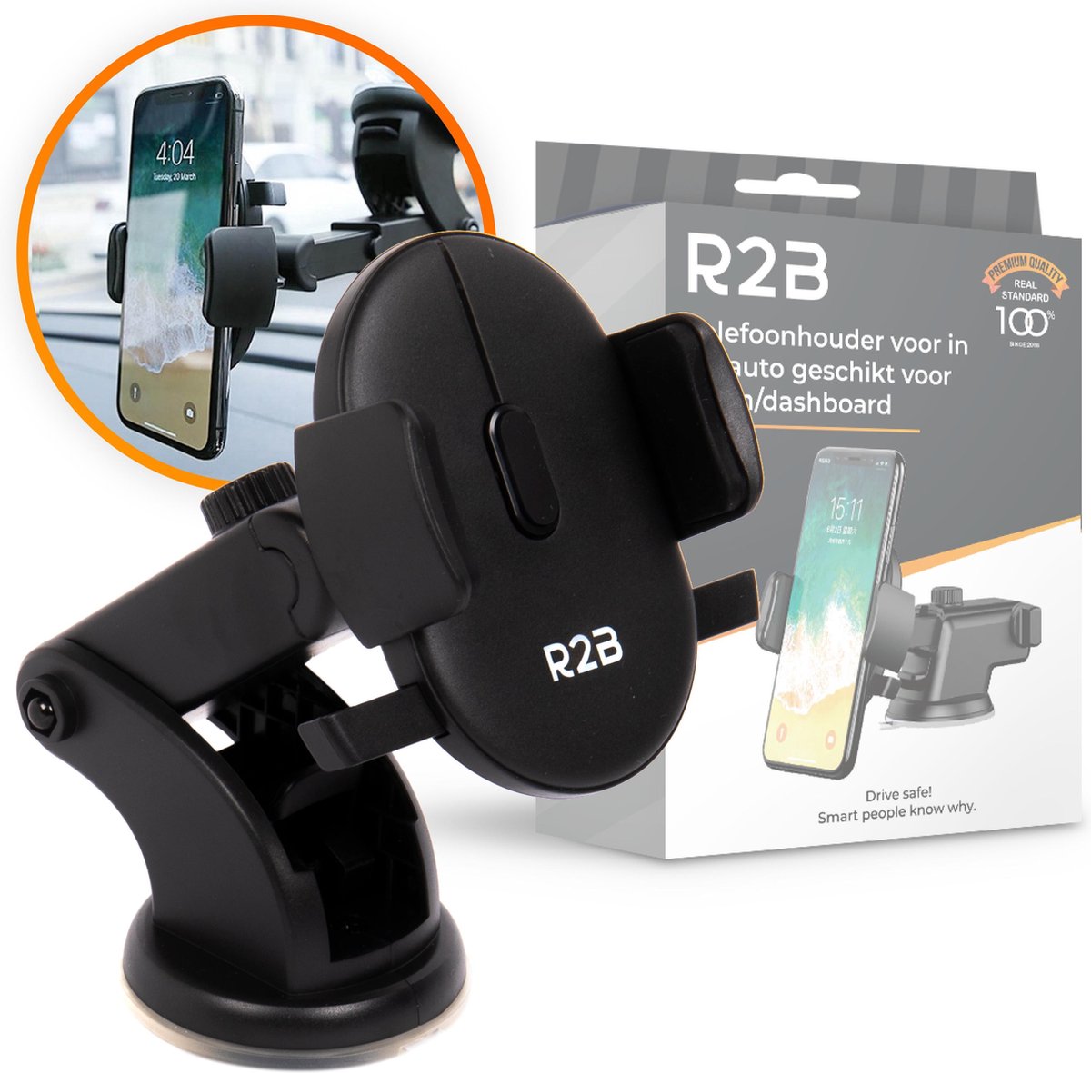 R2B® Telefoonhouders auto met zuignap voor raam en dashboard - Mobiel / Gsm houder - Autohouder telefoon - Accessories - Model Purmerend