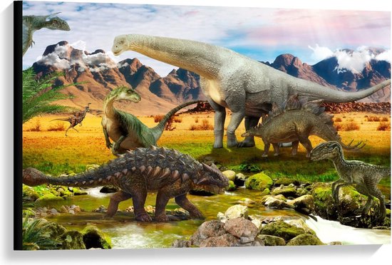 Canvas  - Landschap uit Tijd van de Dinosaurussen - 90x60cm Foto op Canvas Schilderij (Wanddecoratie op Canvas)