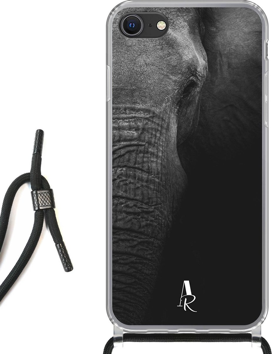 iPhone 8 hoesje met koord - Elephant Black and White