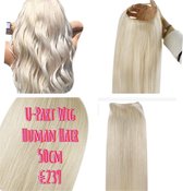 U part wig halve pruik 1/2 wig Clip In Extensions 100%human hair zeer licht blond kleur60