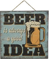 Wandbord Vintage Retro - 24 x 24 CM - MDF - Beer is always a good