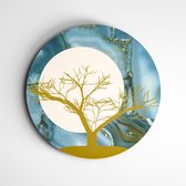 Muurcirkel Marmer looks | Marmer Tree | Blue and gold - 40x40cm, Forex
