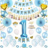 Partizzle® 1 Jaar Jarig Verjaardag Versiering Set - Baby Kind - 1ste Verjaardagskroon - Happy Birthday Slinger Ballonnen - Jongen - Blauw