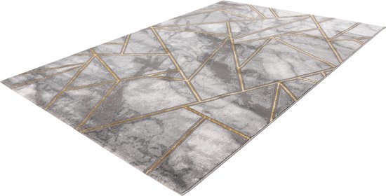 Lalee Marmaris Vloerkleed Superzacht Shiny 3D effect Marmerlook betonlook Tapijt laag polig Karpet maat 200x290 Zilver Goud