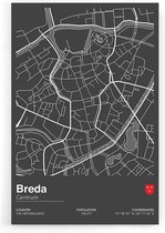 Walljar - Stadskaart Breda Centrum II - Muurdecoratie - Poster met lijst