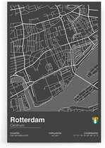 Walljar - Stadskaart Rotterdam Centrum II - Muurdecoratie - Poster met lijst