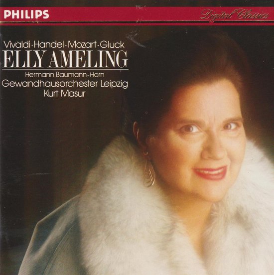 Elly Ameling draagt een witte bontkraag op deze Philips Digital Classics albumhoes met dirigent Kurt Masur.