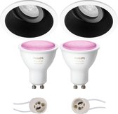 PHILIPS HUE - LED Spot Set GU10 - White and Color Ambiance - Bluetooth - Primux Zano Pro - Inbouw Rond - Mat Zwart/Wit - Kantelbaar - Ø93mm