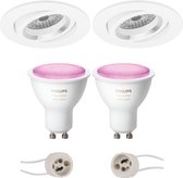 PHILIPS HUE - LED Spot Set GU10 - White and Color Ambiance - Bluetooth - Primux Aerony Pro - Inbouw Rond - Mat Wit - Kantelbaar - Ø82mm