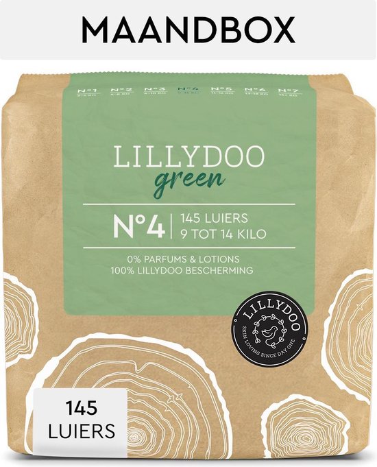 LILLYDOO green luiers - Maat 4 (9-14 kg) - 145 Stuks - Maandbox