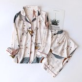 MKL - Dames Pyjama - Stof Viscose / Kamerjassen - Elegant Nachtjapon - Steren nachthemd - Lingerie pyjama set van 2, Broek en blouse - Kimono - Nachtbadjas -  Nachtjapon - Slaapkle