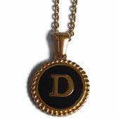 Aramat jewels -ketting-letter d- chirurgisch staal - zwart - goudkleurig-45cm - dames- rond