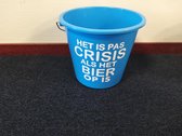 Emmer - 5 liter - Het is pas crisis als het bier op is - Blauw - Kado