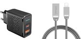 DrPhone HALOM1 - 18W snellader + Metalen Lightning Kabel - Anti-knik - LED indicator - 1 Meter - Zwart