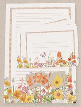 Briefpapier met enveloppen en sluitstickers - Lovely Flowers - 50 vel A4 papier - 12 enveloppen - 12 stickers