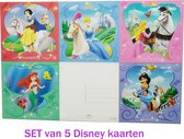 Disney Prinses kaart x5 (set van 5 verschillende Disney prinsessenkaarten)