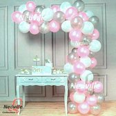 50 stuk XL Babyshower roze ballonnen pakket - baby born - met snel-sluiters en lintjes t.w.v. 8,95 - roze ballonnen -  ook voor ballonnen boog - geboorte meisje - extra groot 38 cm