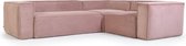 Kave Home - 3-zits hoekbank Blok van roze corduroy 290 x 230 cm