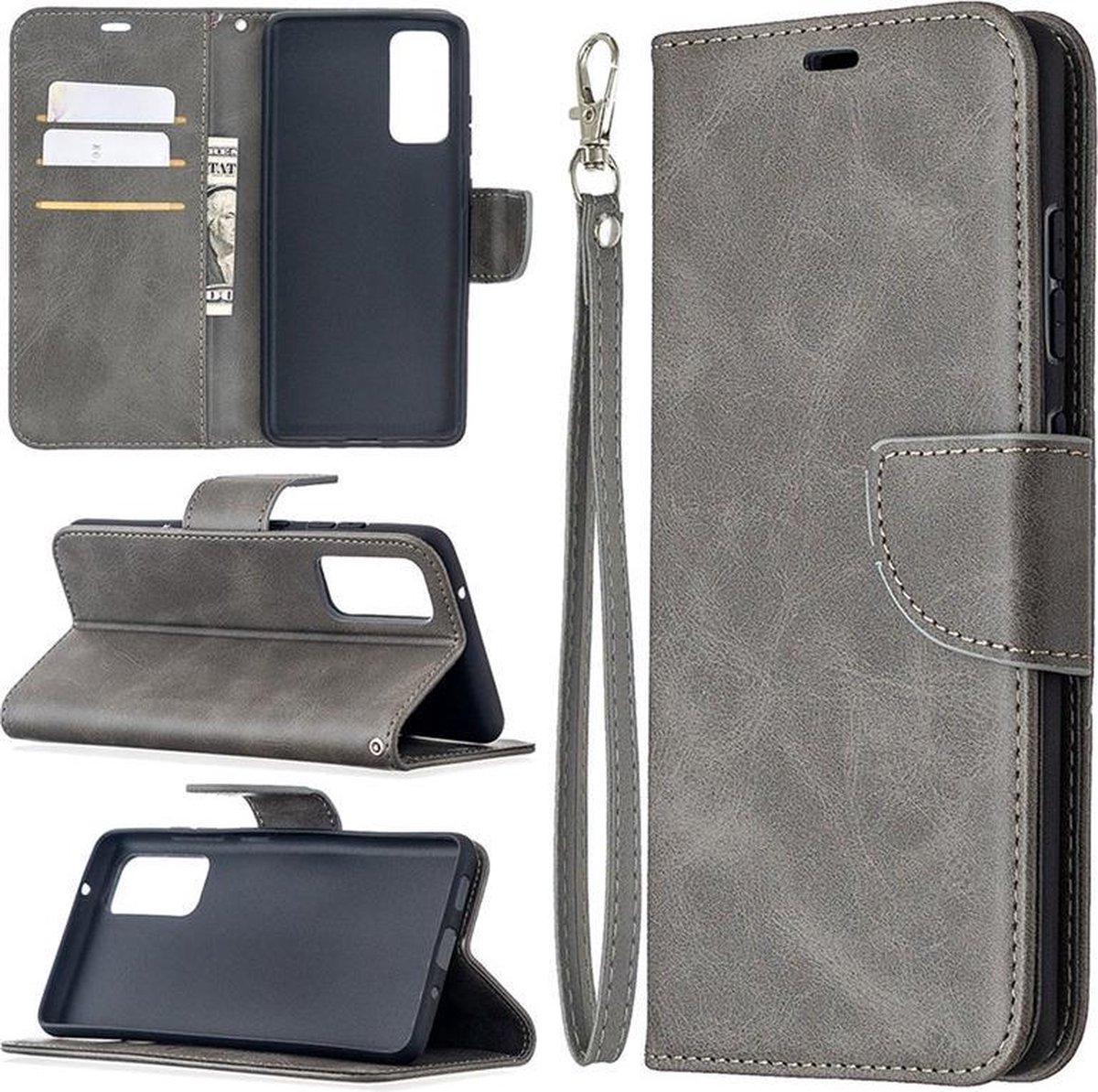 MobyDefend Hoesje - Geschikt voor Samsung Galaxy S20 FE - Wallet Book Case Met Koord - Grijs