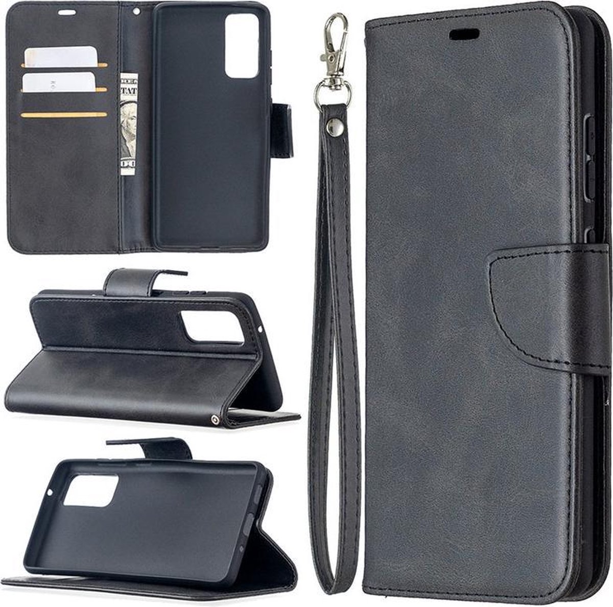 MobyDefend Hoesje - Geschikt voor Samsung Galaxy S20 FE - Wallet Book Case Met Koord - Zwart