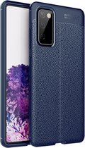 Samsung Galaxy S20 FE hoesje - MobyDefend TPU Gelcase - Lederlook - Navy Blauw - GSM Hoesje - Telefoonhoesje Geschikt Voor: Samsung Galaxy S20 FE