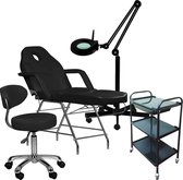 MBS Behandelstoel volledige set - Professioneel - Manicure - Pedicure - Gezichtsbehandeling - zwart - Incl. Hoes - Loeplamp - tafel - kruk(62)