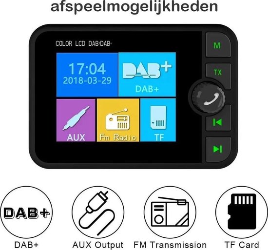 DAB+ Receiver Auto - Digitale Radio - Autoradio - Bluetooth - 2,5" Kleuren  LCD - USB +... | bol.com