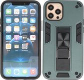 iPhone 12 Pro Max Hoesje - Tough Armor Hardcase - Telefoonhoesje Met Standfunctie - Bestcases Backcover - Donker Groen