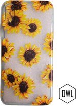 Hoesje backcover transparant TPU voor iPhone X/10 - Zonnebloem Print  - mooi transparant zonnebloemen bloemen printje - transparant back cover trendy print - achterkantje beschermi